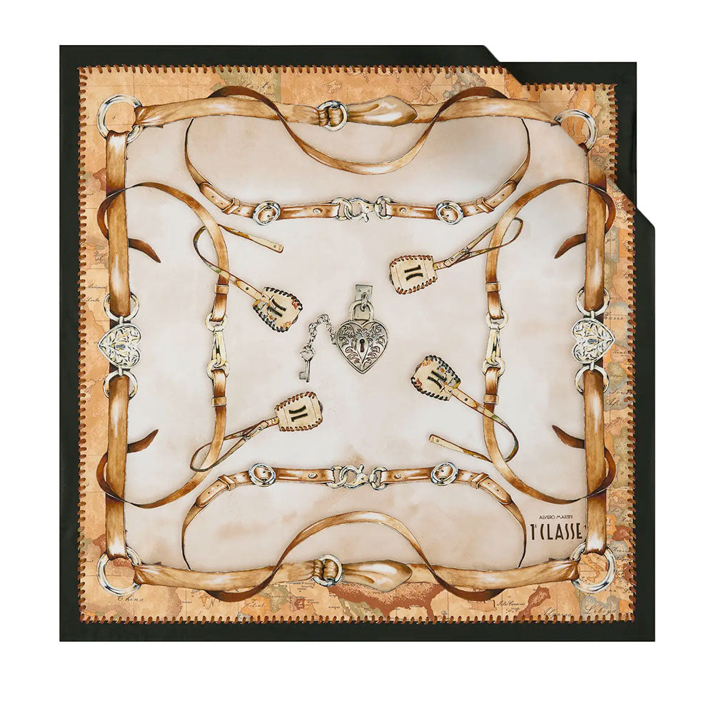 Foulard in Seta 70 x 70 cm 1A Classe Alviero Martini linea Geo Selleria Nero F136