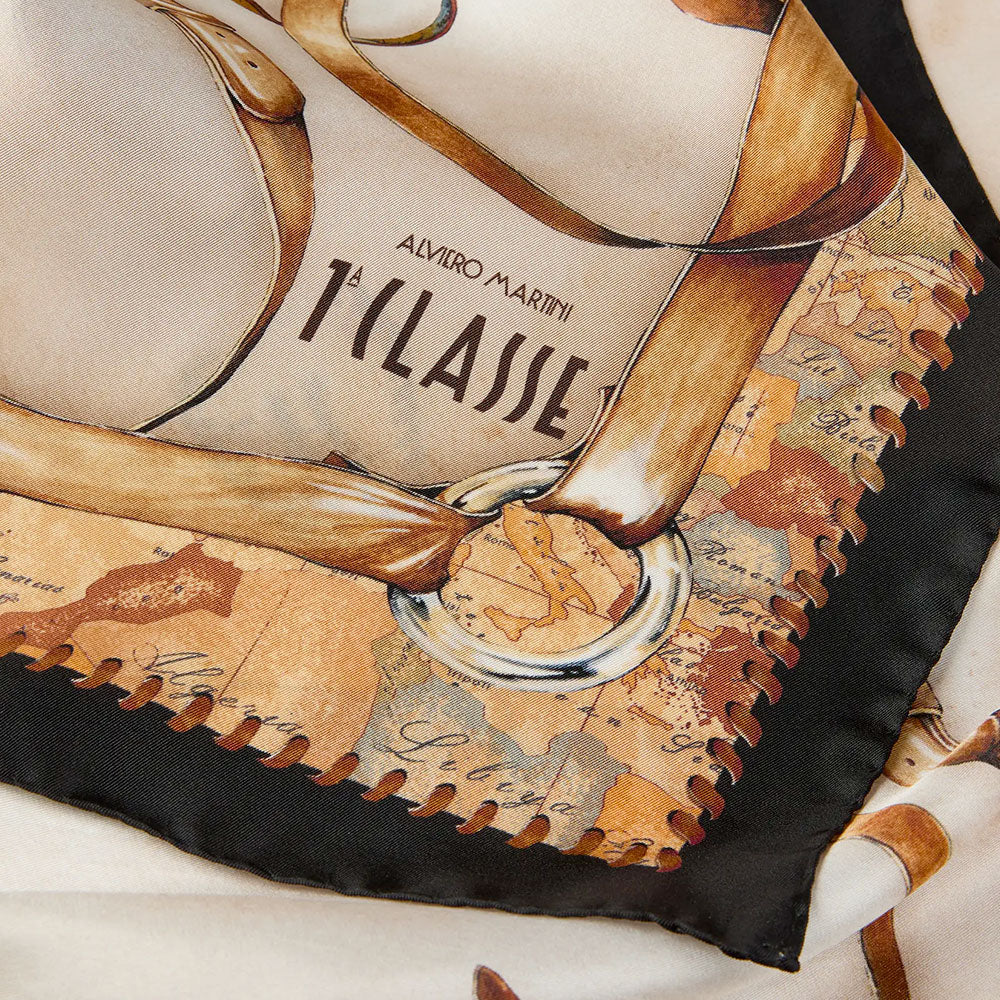 Foulard in Seta 70 x 70 cm 1A Classe Alviero Martini linea Geo Selleria Nero F136
