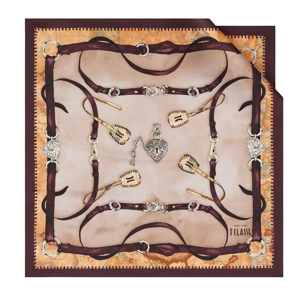 Foulard in Seta 70 x 70 cm 1A Classe Alviero Martini linea Geo Selleria Bordeaux F136