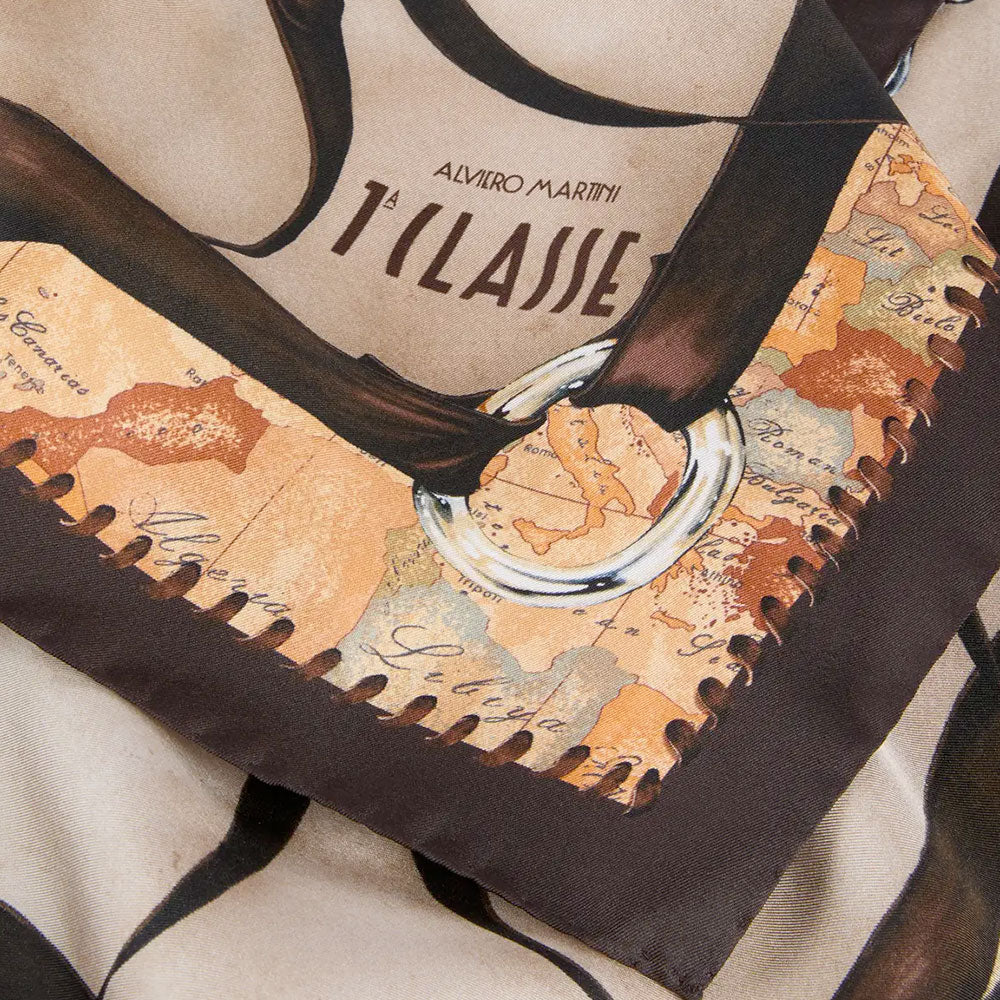 Foulard in Seta 70 x 70 cm 1A Classe Alviero Martini linea Geo Selleria Marrone Sequoia F136