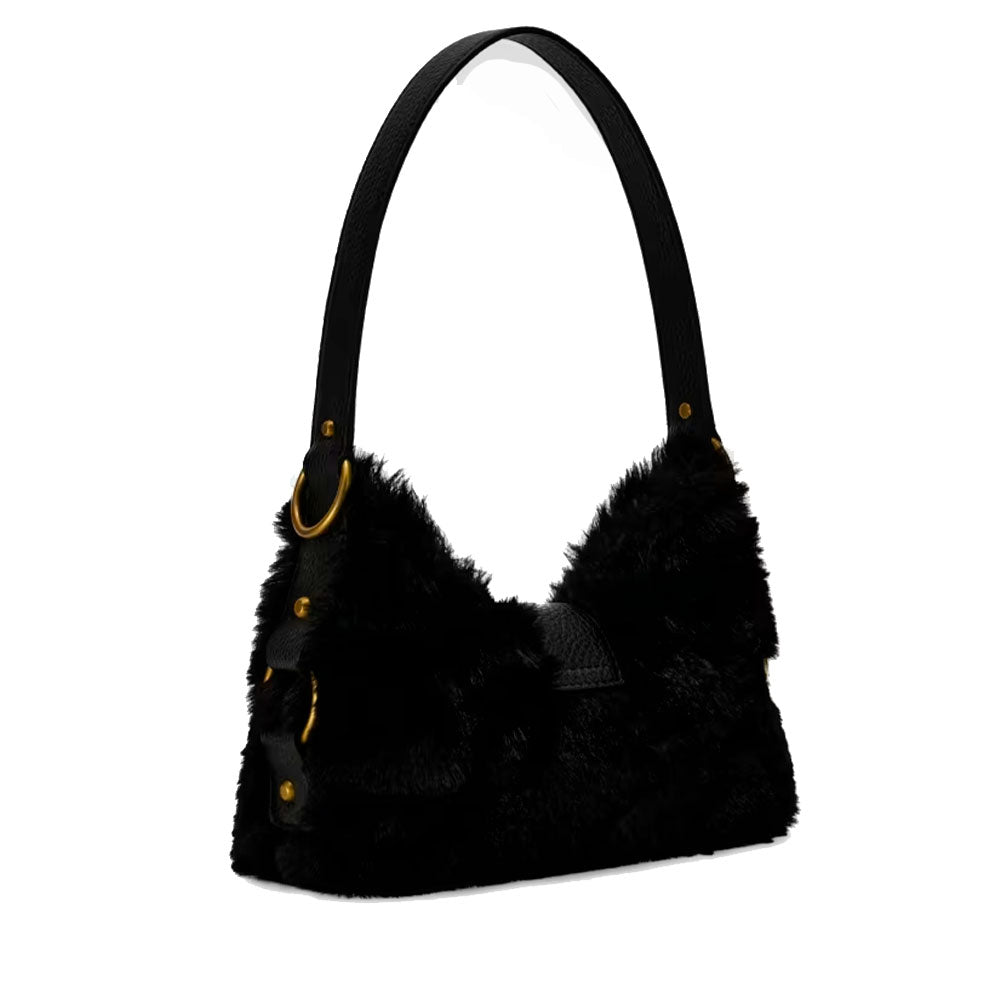 Borsa Donna Hobo a Spalla GUESS Linea Camden Colore Nero in Pelliccia Sintetica