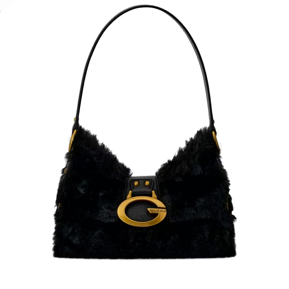 Borsa Donna Hobo a Spalla GUESS Linea Camden Colore Nero in Pelliccia Sintetica