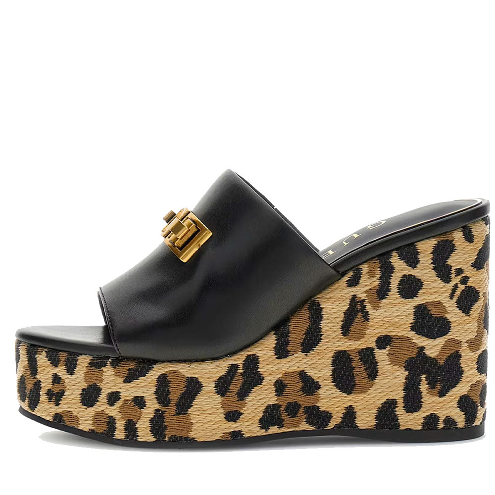 Sandali Donna GUESS con Zeppa Linea Evenza Colore Nero e Animalier