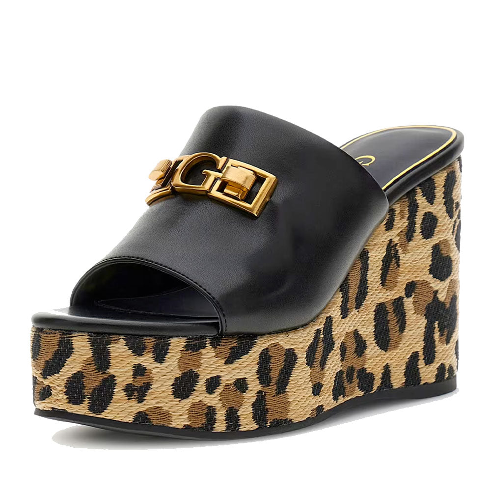 Sandali Donna GUESS con Zeppa Linea Evenza Colore Nero e Animalier