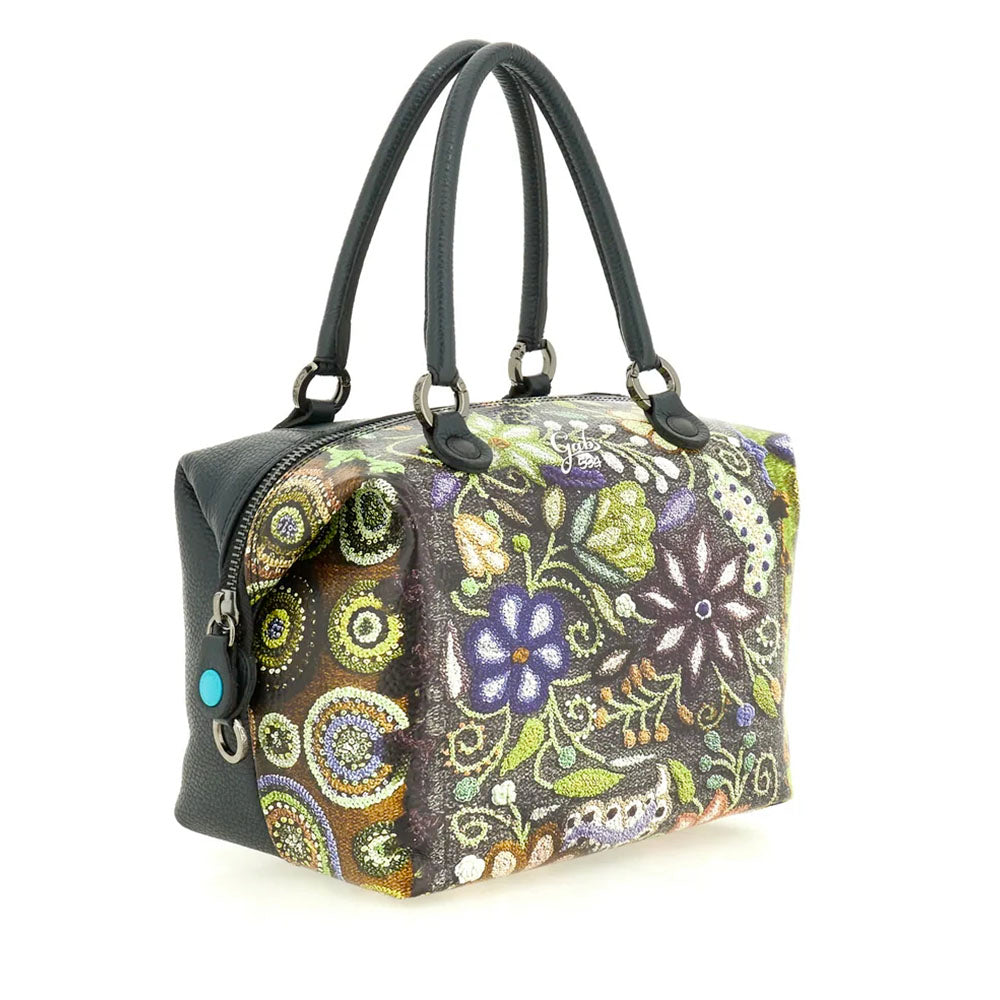 Borsa Donna a Mano con Tracolla GABS G3 PLUS Large in Pelle stampa Ricamo Fiore Verde