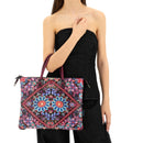 Borsa Donna a Mano con Tracolla GABS G3 PLUS Medium in Pelle stampa Ricamo Fiore Fuxia