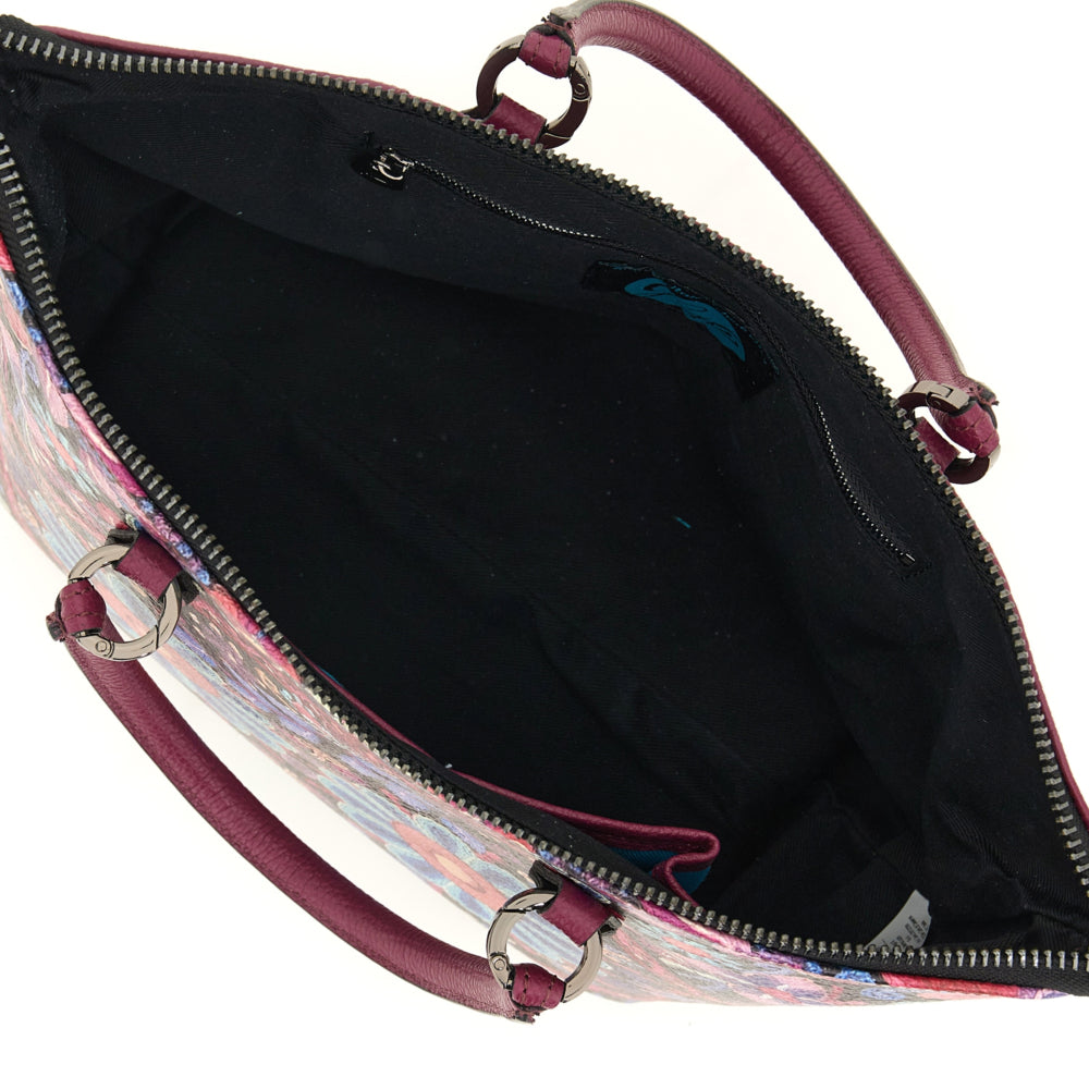 Borsa Donna a Mano con Tracolla GABS G3 PLUS Large in Pelle stampa Ricamo Fiore Fuxia