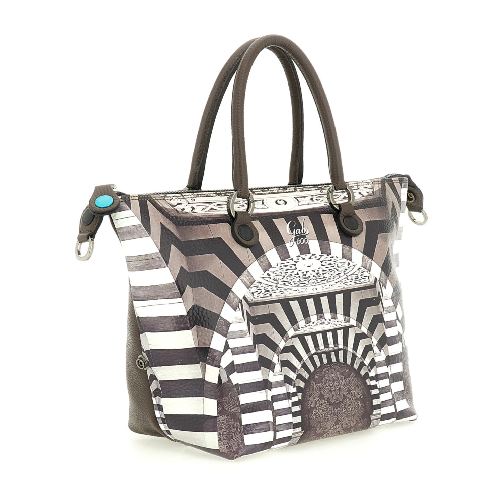 Borsa Donna a Mano con Tracolla GABS G3 PLUS Large in Pelle stampa Portone B/N