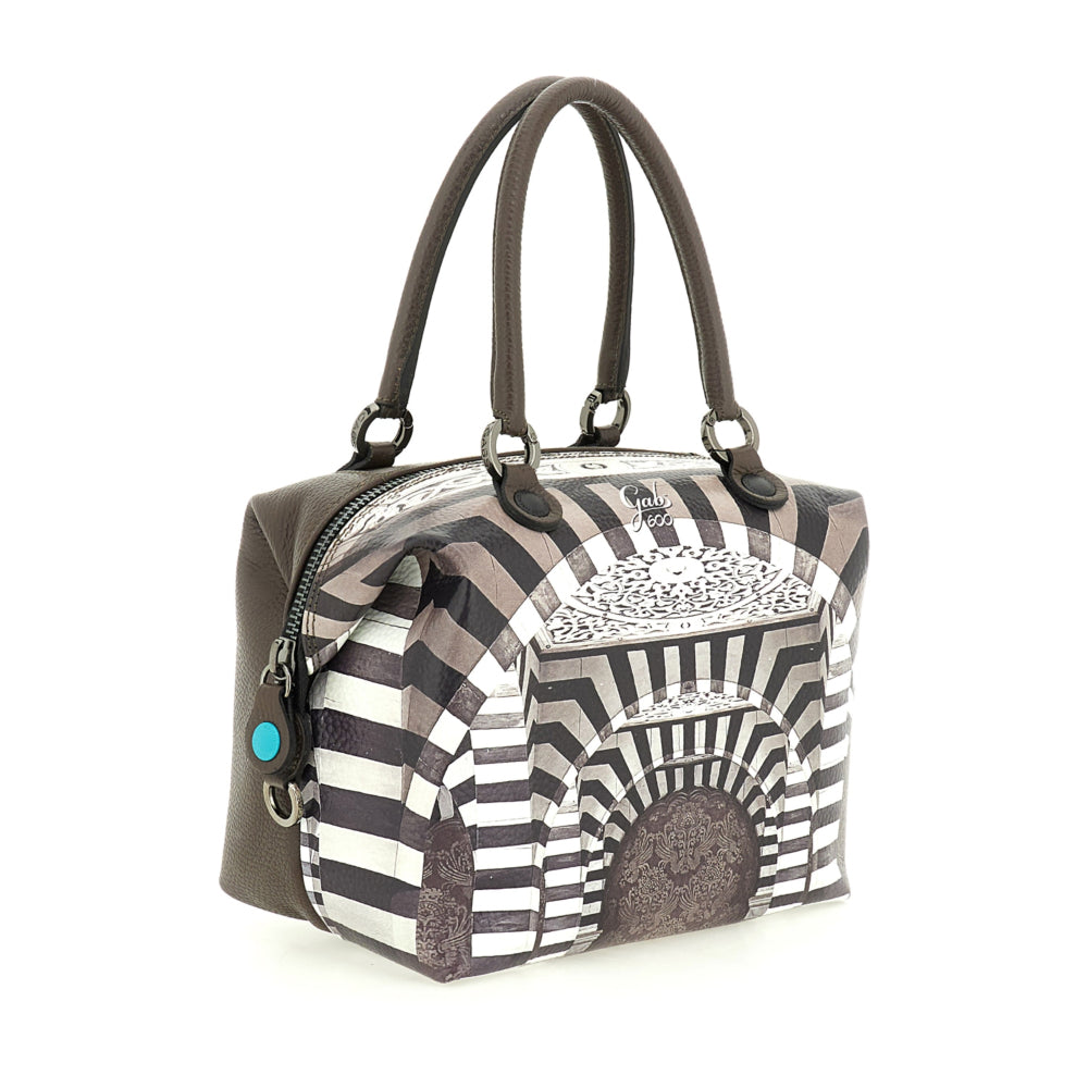 Borsa Donna a Mano con Tracolla GABS G3 PLUS Large in Pelle stampa Portone B/N