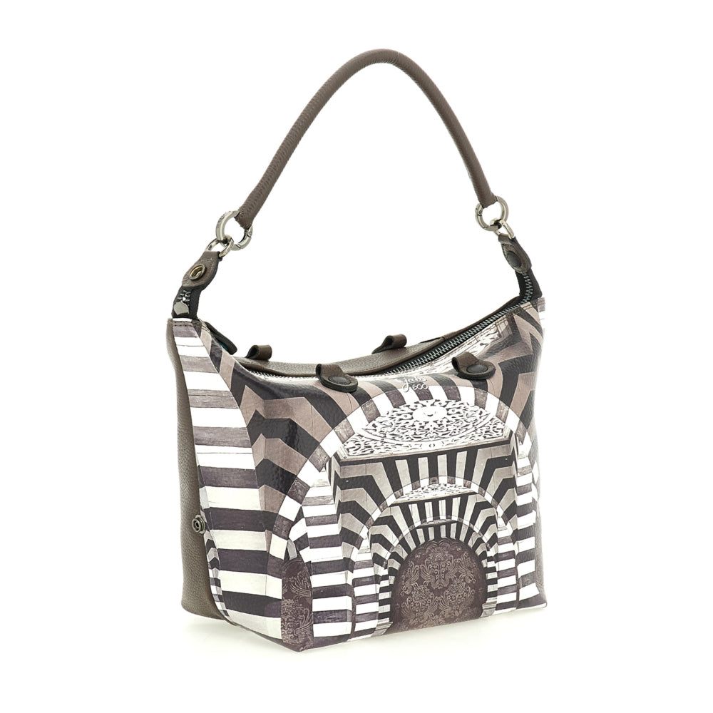 Borsa Donna a Mano con Tracolla GABS G3 PLUS Large in Pelle stampa Portone B/N