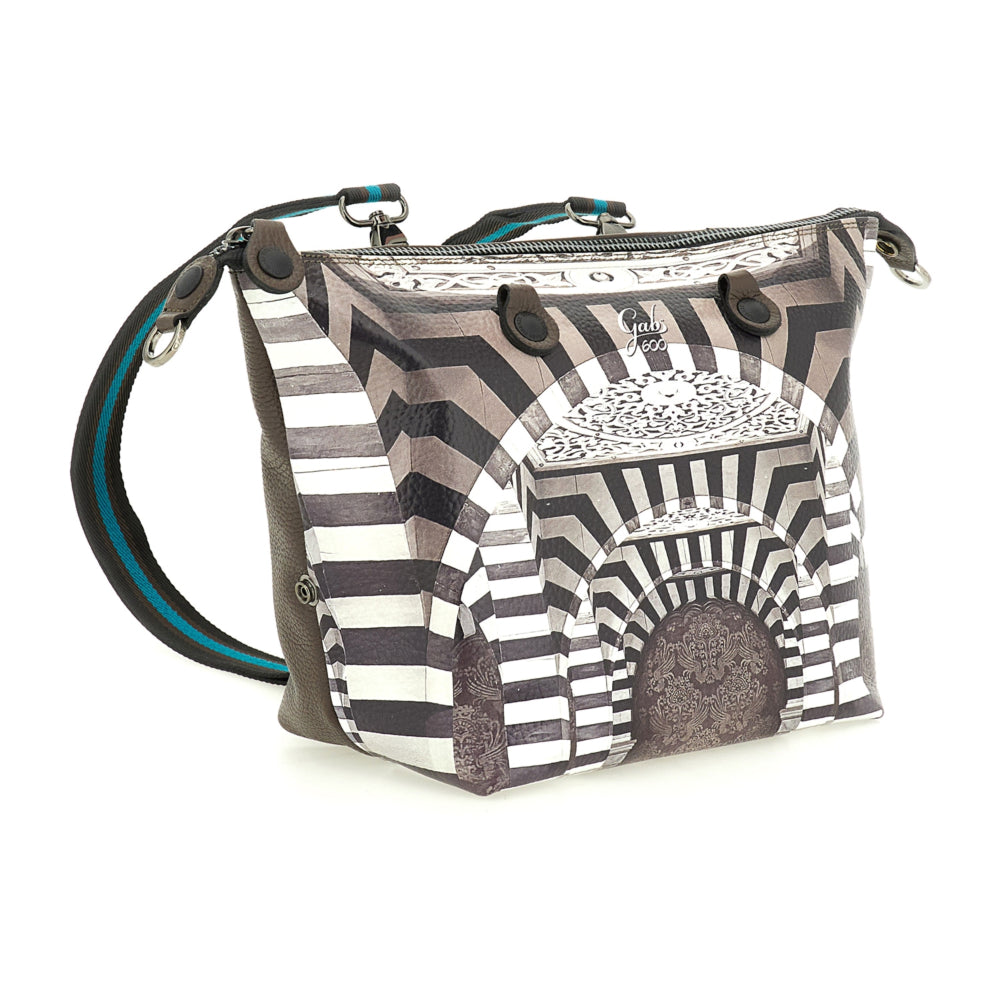 Borsa Donna a Mano con Tracolla GABS G3 PLUS Medium in Pelle stampa Portone B/N