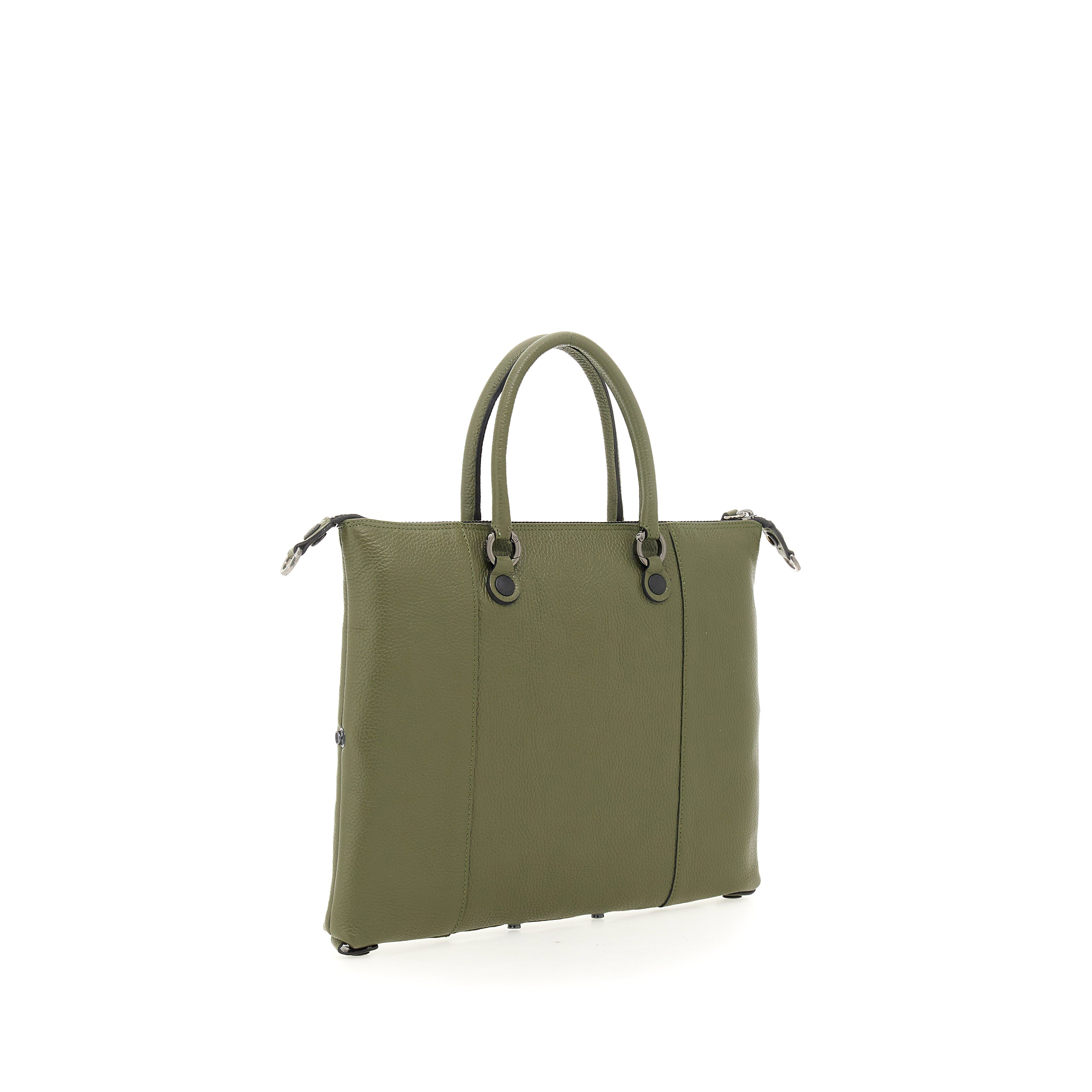 Borsa Donna a Mano con Tracolla GABS G3 PLUS in Pelle Martellata Verde Militare Large