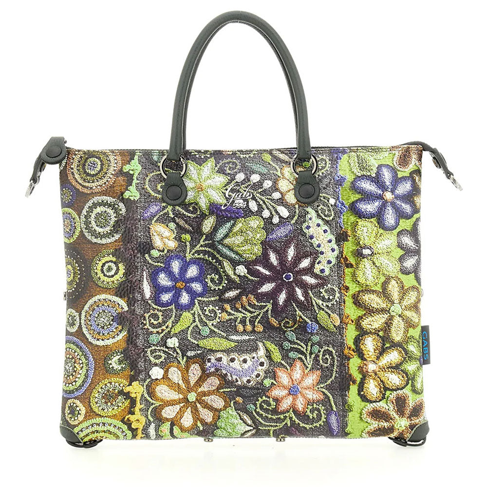Borsa Donna a Mano con Tracolla GABS G3 PLUS Large in Pelle stampa Ricamo Fiore Verde