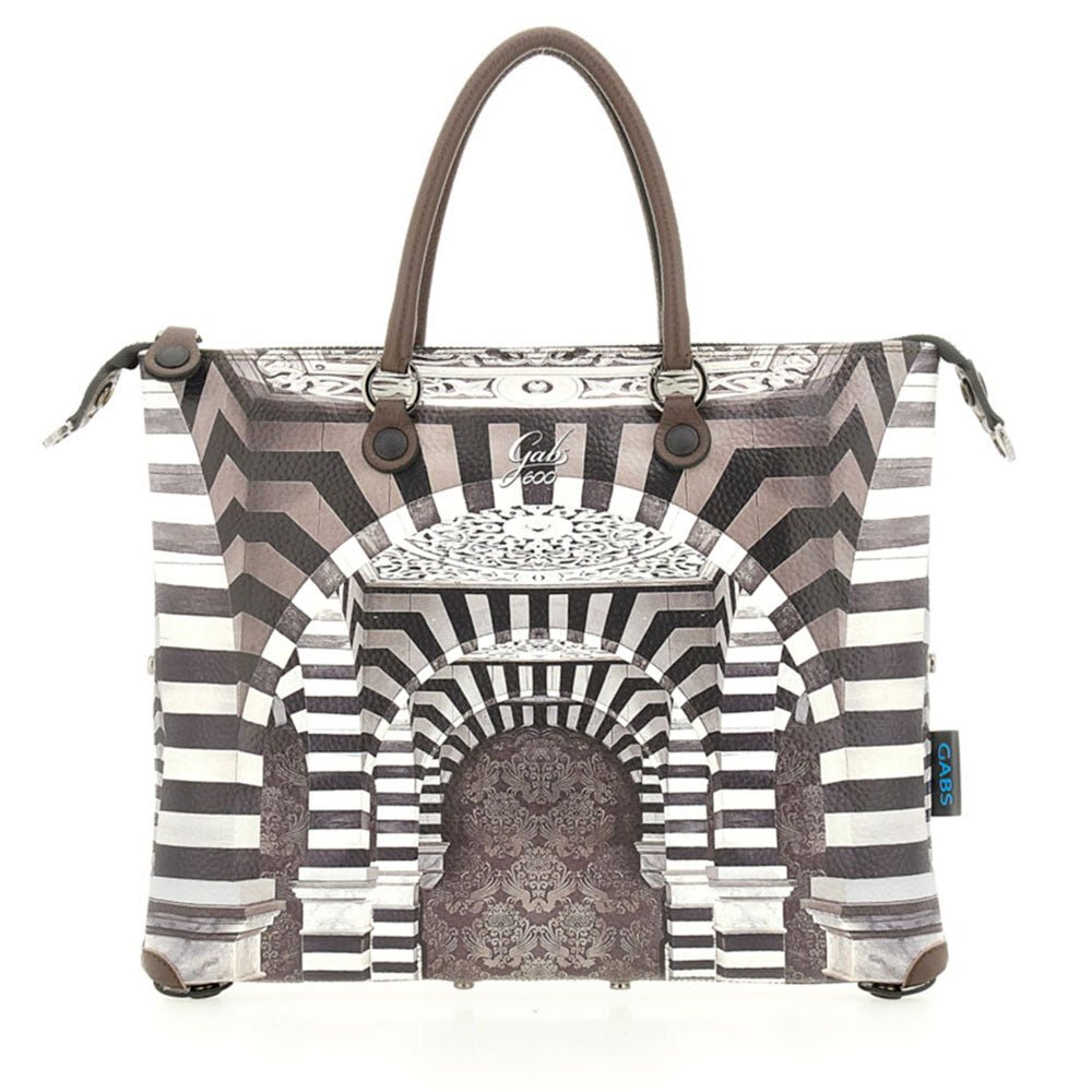 Borsa Donna a Mano con Tracolla GABS G3 PLUS Large in Pelle stampa Portone B/N