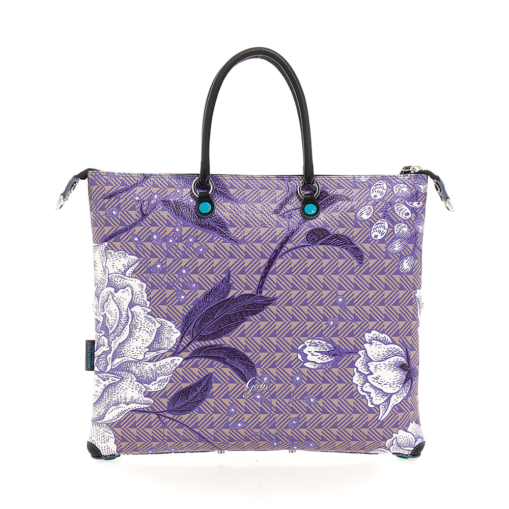 GABS G3 PLUS Damenhandtasche mit Schultergurt aus rosa Toni Glicine Large bedrucktem Leder