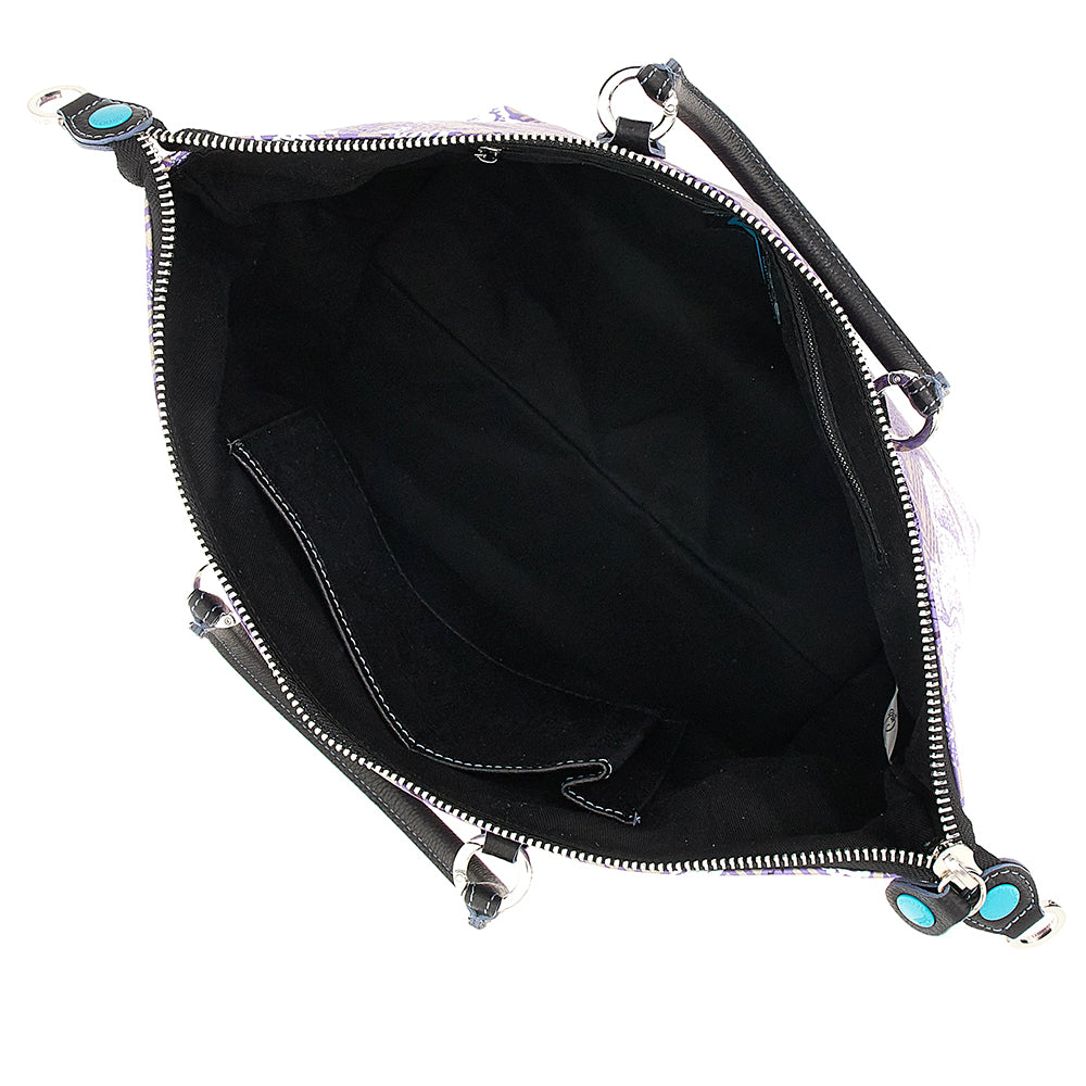 GABS G3 PLUS Damenhandtasche mit Schultergurt aus rosa Toni Glicine Large bedrucktem Leder