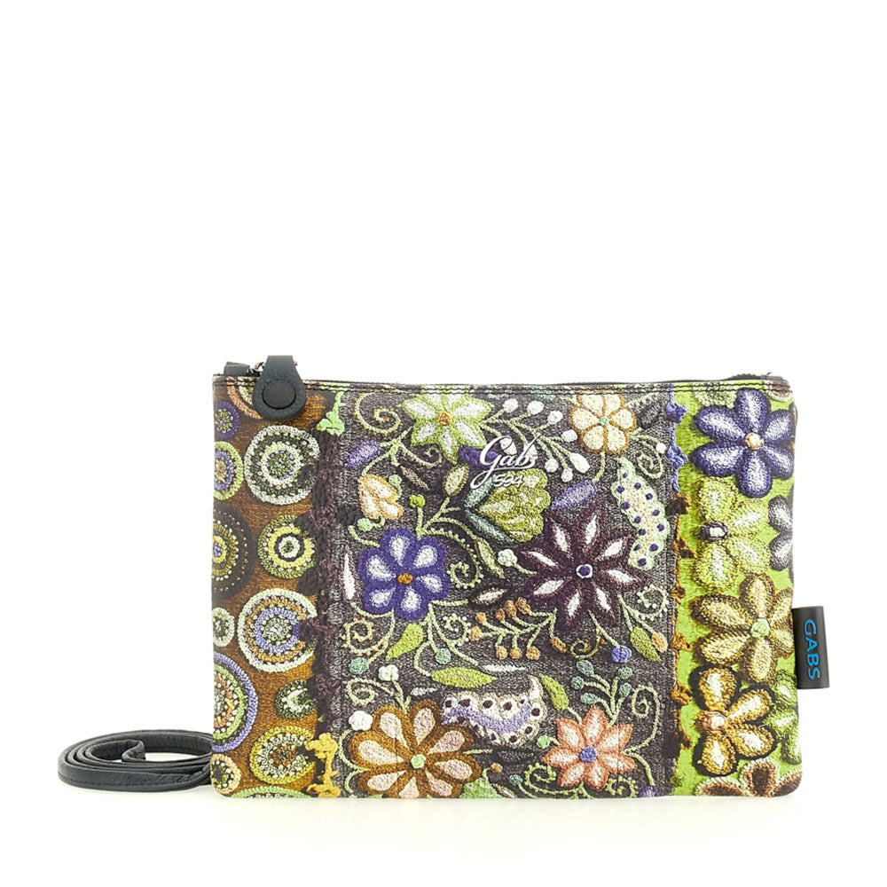 Borsa Donna a Tracolla GABS Beyonce Media in Pelle stampa Ricamo Fiore Verde