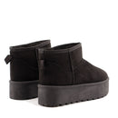 Stivaletti Imbottiti Platform in Tessuto Sintetico e Eco Pelliccia Nero