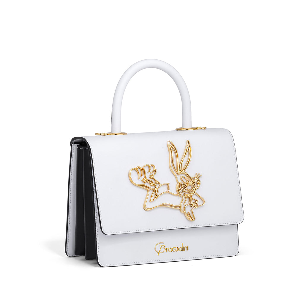 Borsa Donna a Mano BRACCIALINI linea Audrey Bugs Bunny in Pelle Bianca