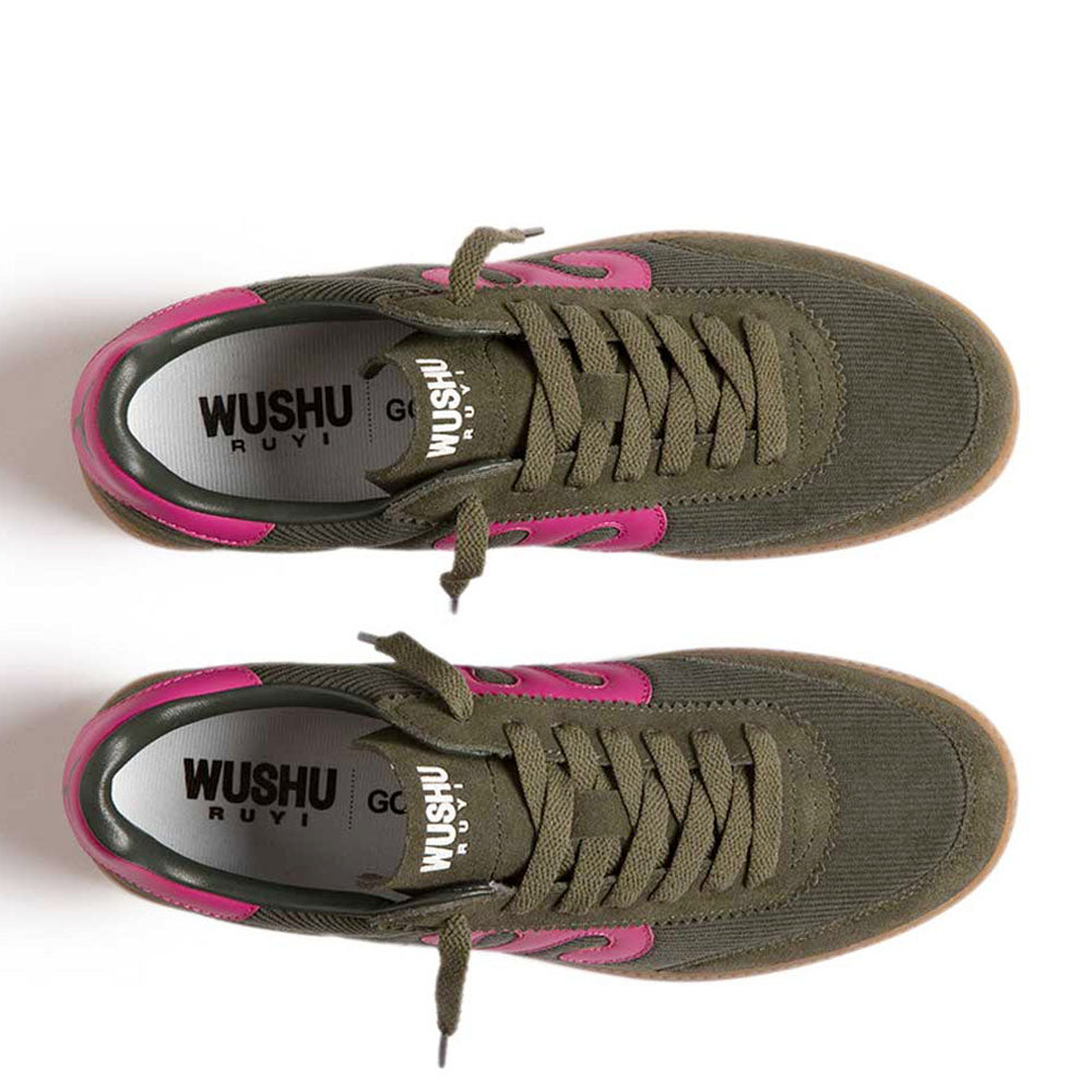 Sneakers Donna WUSHU RUYI Gong 76 in Suede Nylon e Pelle Oil Green e Fuxia