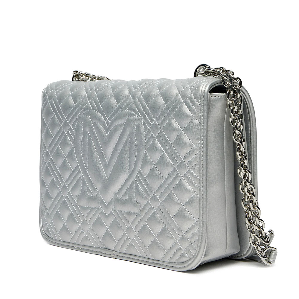 Borsa Donna a Spalla e Tracolla LOVE MOSCHINO linea Quilted Metallic Silver