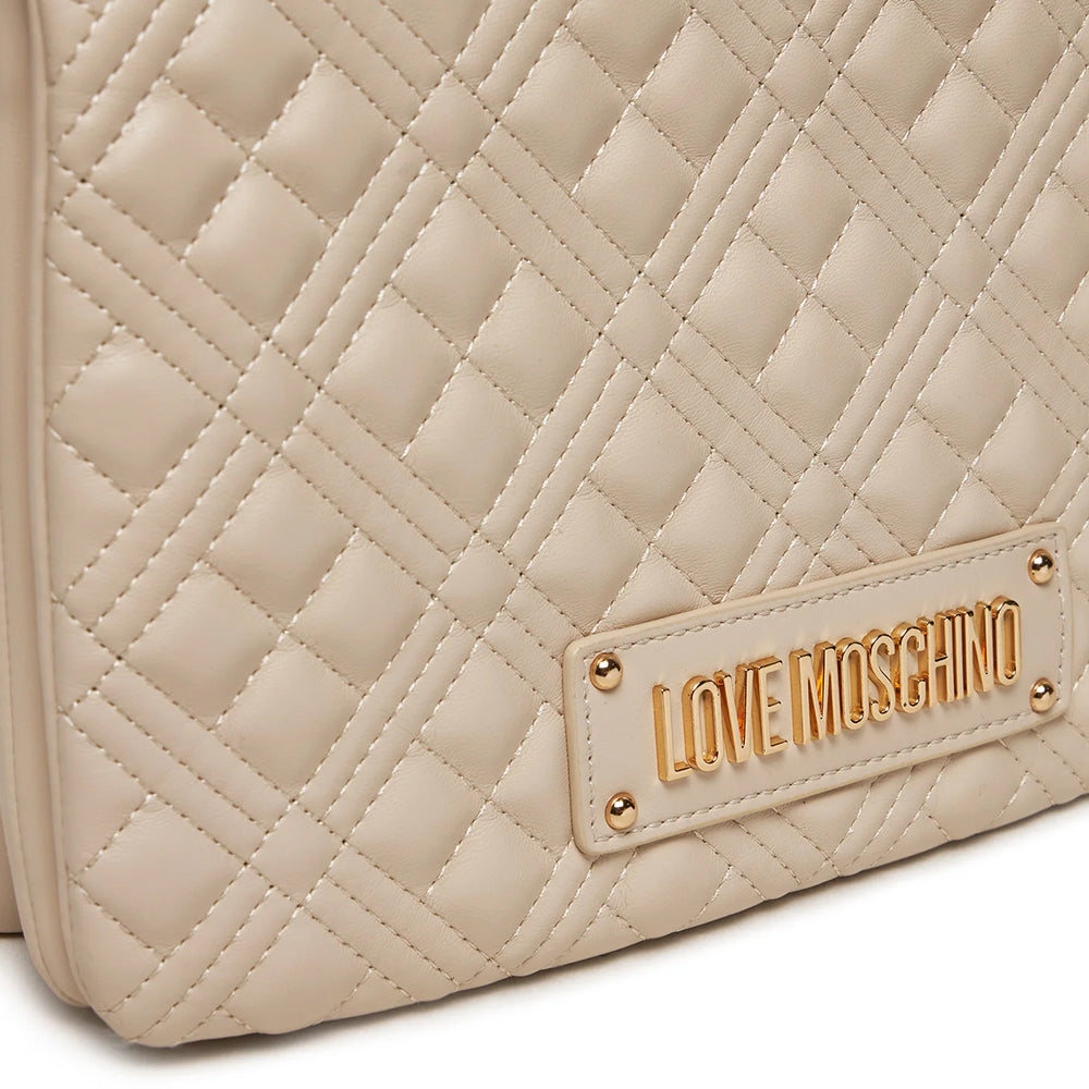 Borsa Donna a Spalla Trapuntata LOVE MOSCHINO linea Lettering Logo Avorio