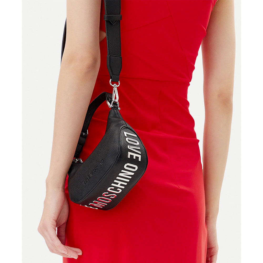 Hobo Bag Mini LOVE MOSCHINO linea Giant Logo colore Nero e Nikel