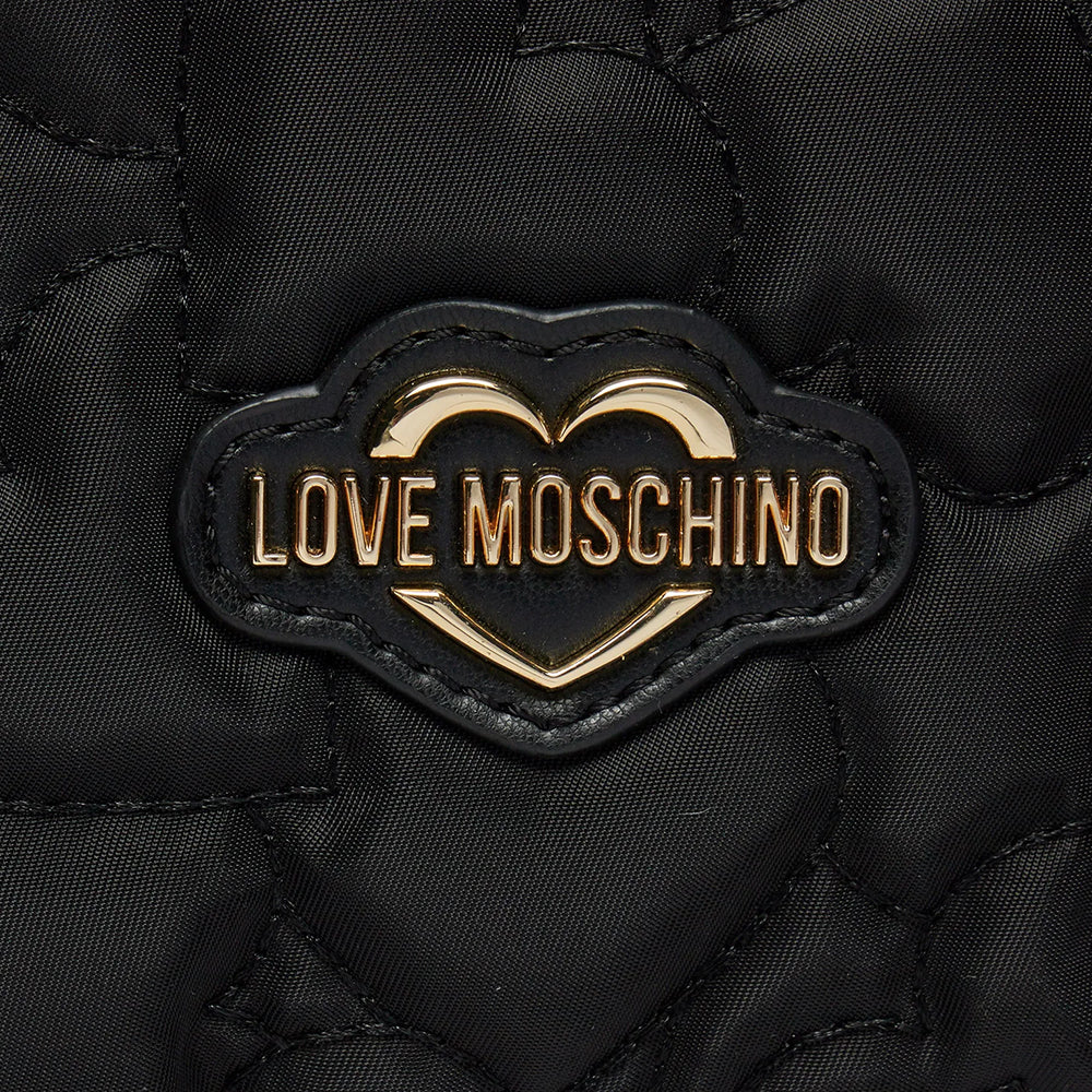 Shopping Bag Donna LOVE MOSCHINO in Nylon Nero con Trapuntatura a Cuore