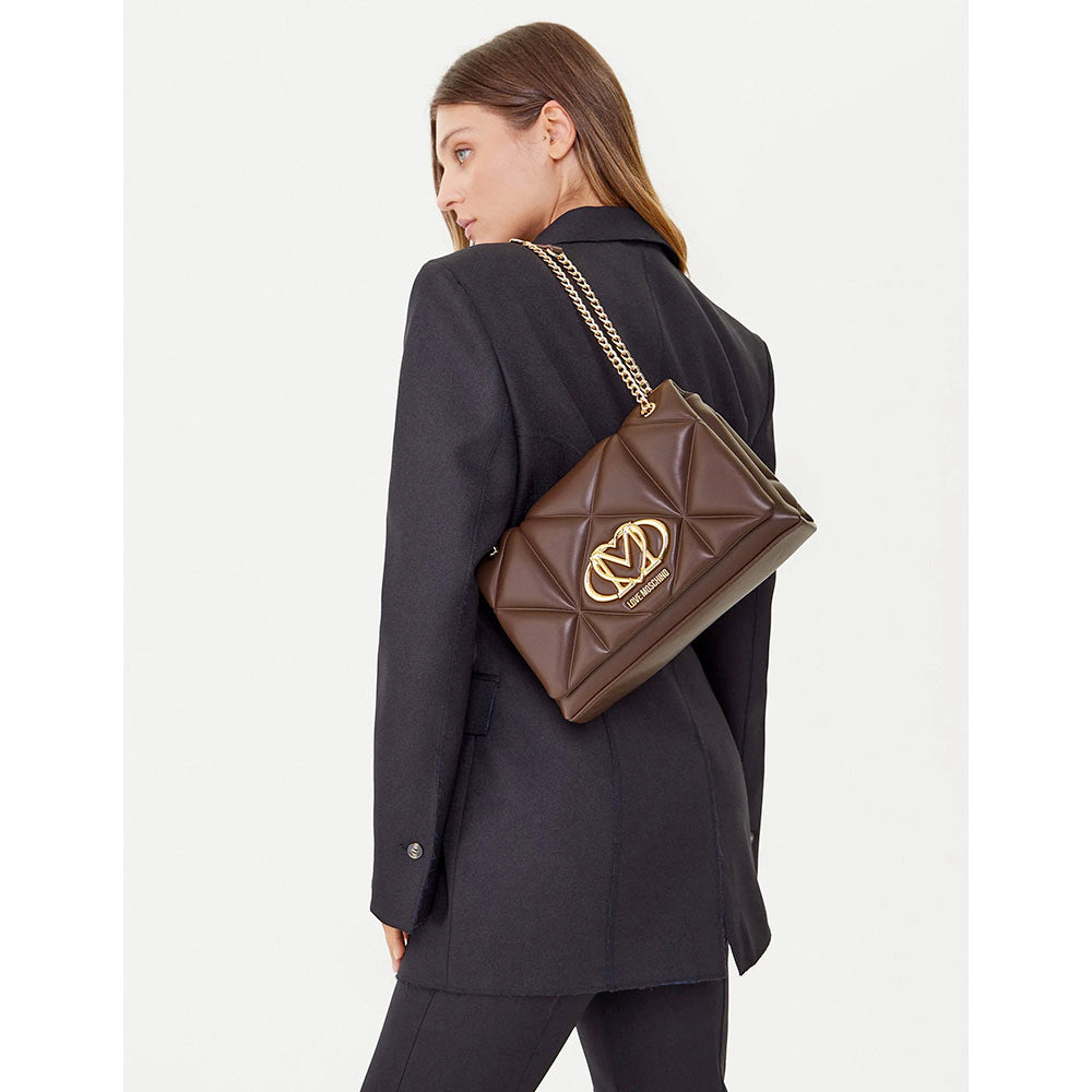 Borsa a Spalla e a Tracolla Trapuntata LOVE MOSCHINO linea Embossed Marrone