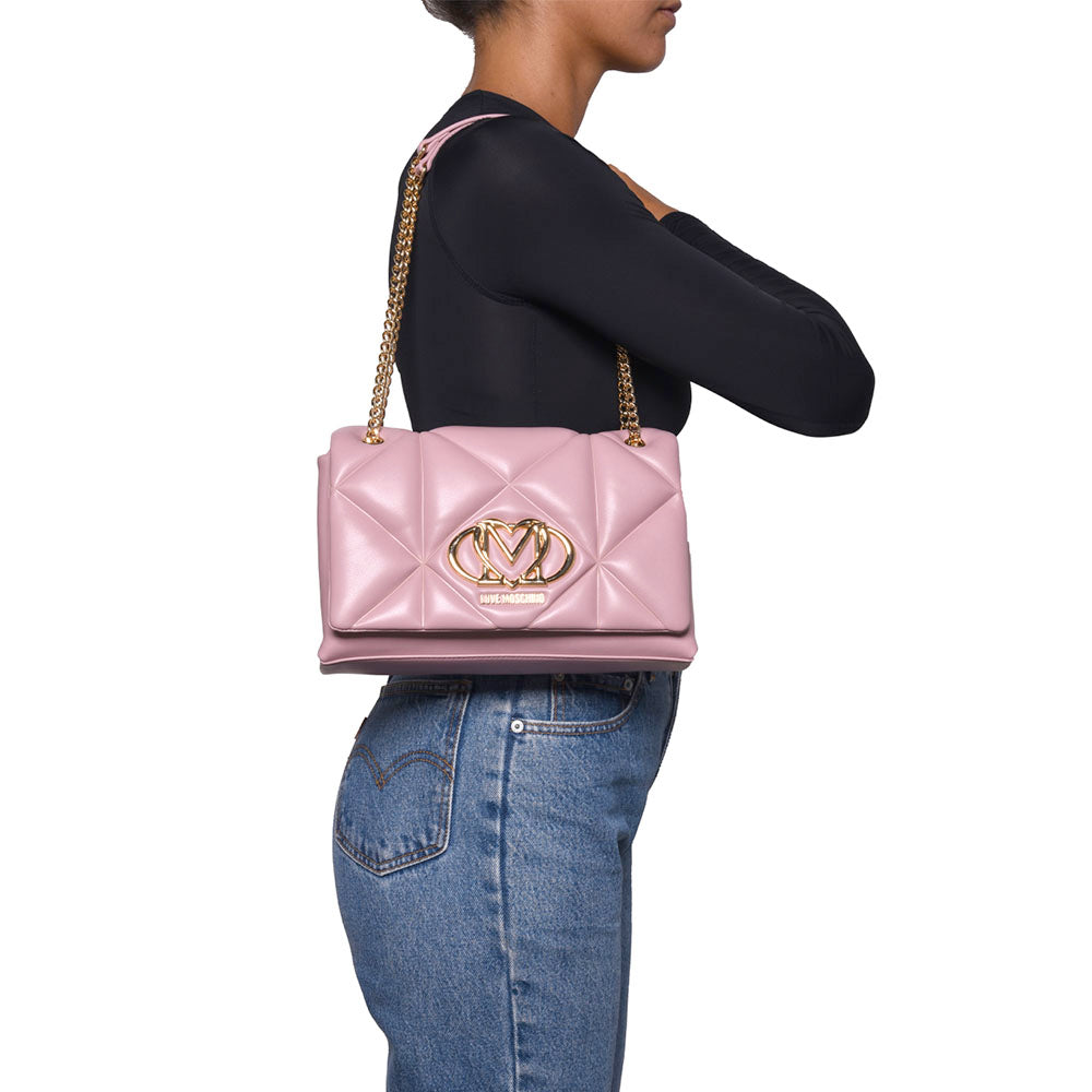 Borsa a Spalla e a Tracolla Trapuntata LOVE MOSCHINO linea Embossed Rosa