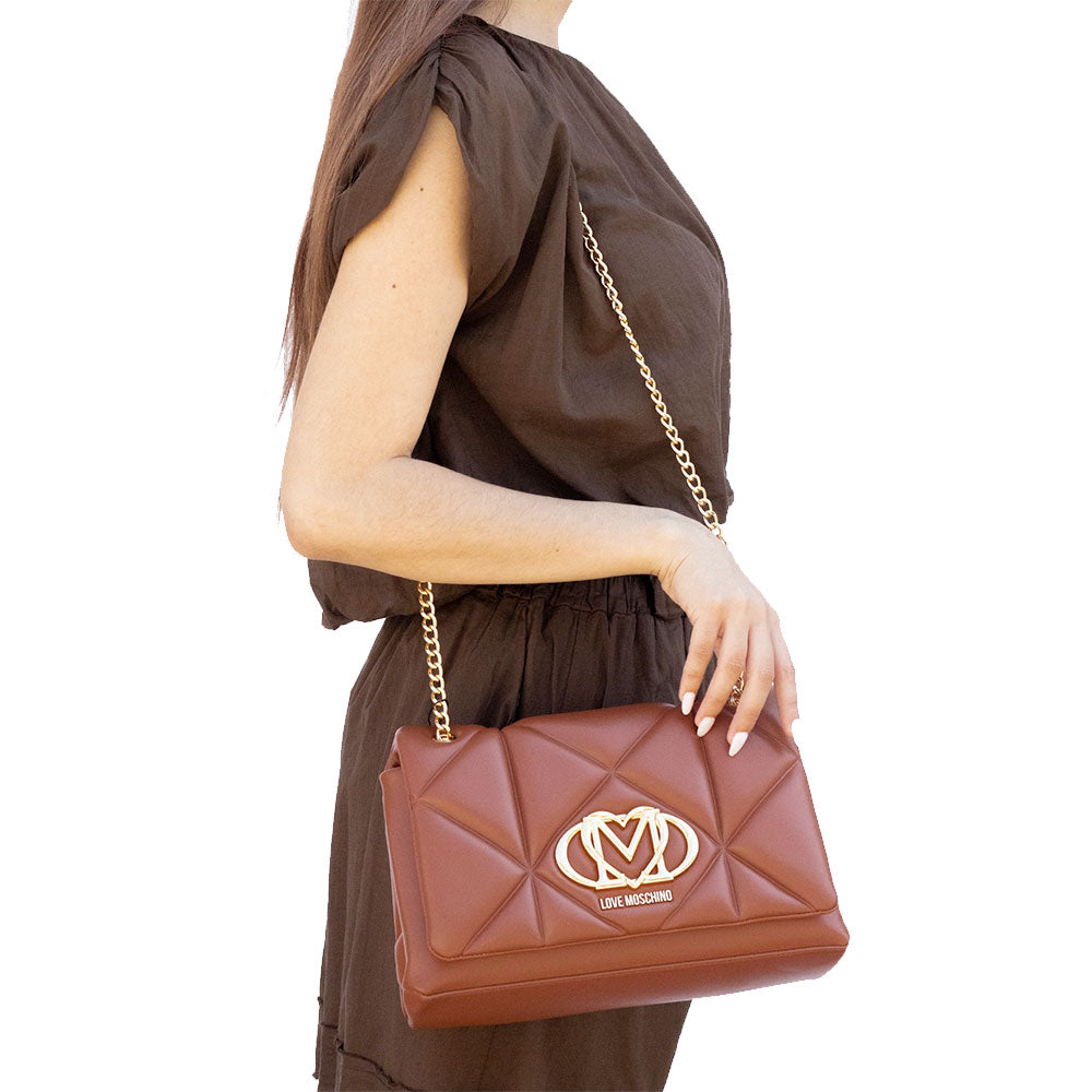 Borsa a Spalla e a Tracolla Trapuntata LOVE MOSCHINO linea Embossed color Castagna