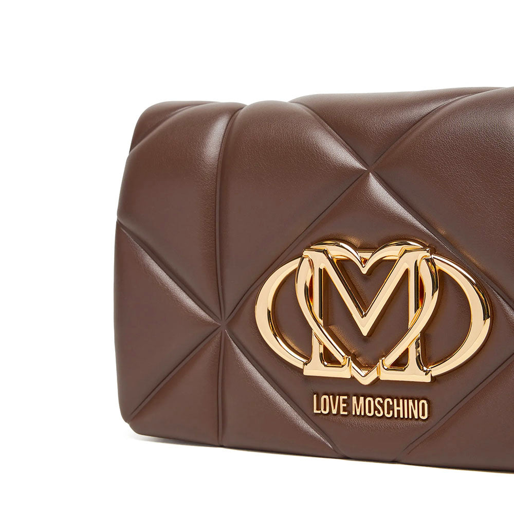 Clutch Trapuntata con Tracolla LOVE MOSCHINO linea Embossed Marrone