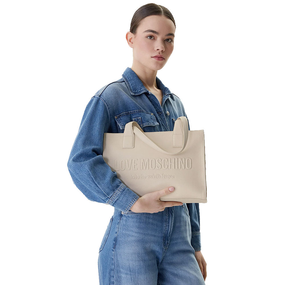 Shopping Bag Donna LOVE MOSCHINO in Ecopelle Avorio