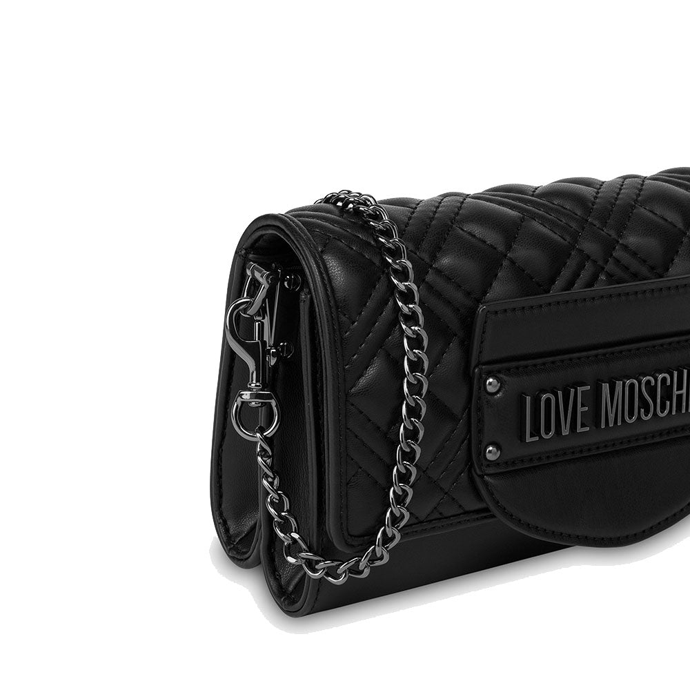 Borsa Donna a Spalla LOVE MOSCHINO linea Quilted Tab Nero con Logo Canna di Fucile