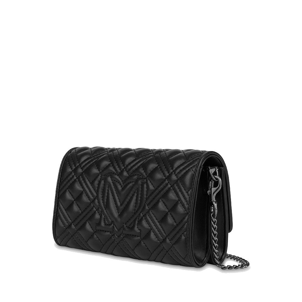 Borsa Donna a Spalla LOVE MOSCHINO linea Quilted Tab Nero con Logo Canna di Fucile