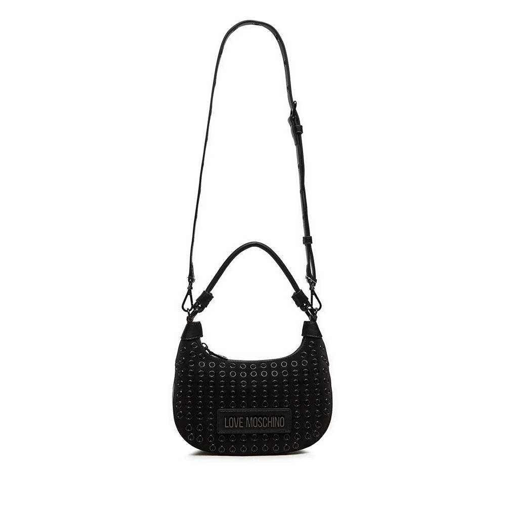 LOVE MOSCHINO Schwarze Glam Up Line Hand-Hobo-Tasche mit Gunmetal-Logo