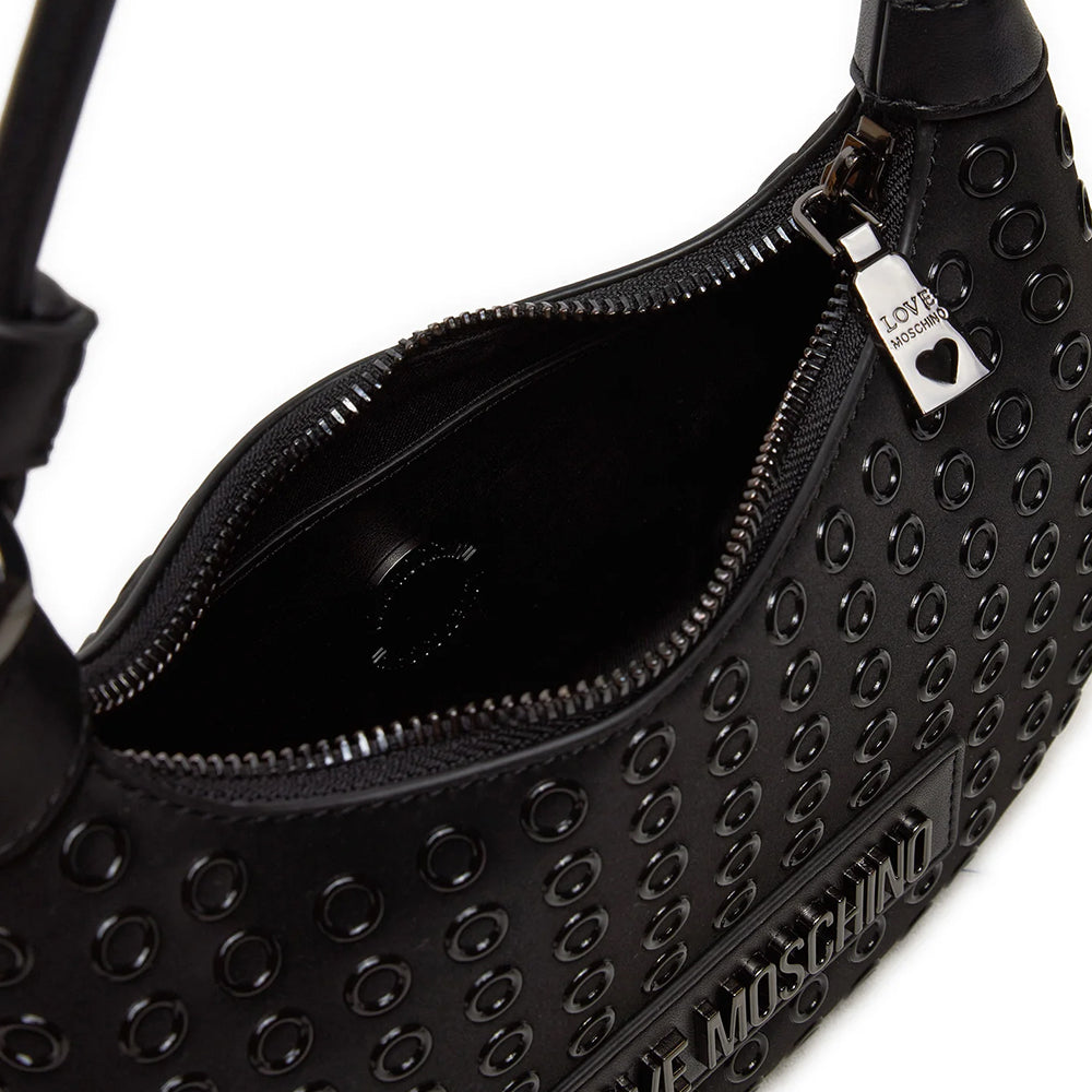 LOVE MOSCHINO Schwarze Glam Up Line Hand-Hobo-Tasche mit Gunmetal-Logo