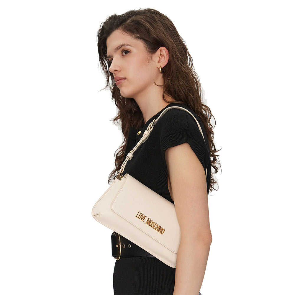 Borsa Piatta a Spalla LOVE MOSCHINO linea Lettering Logo Avorio