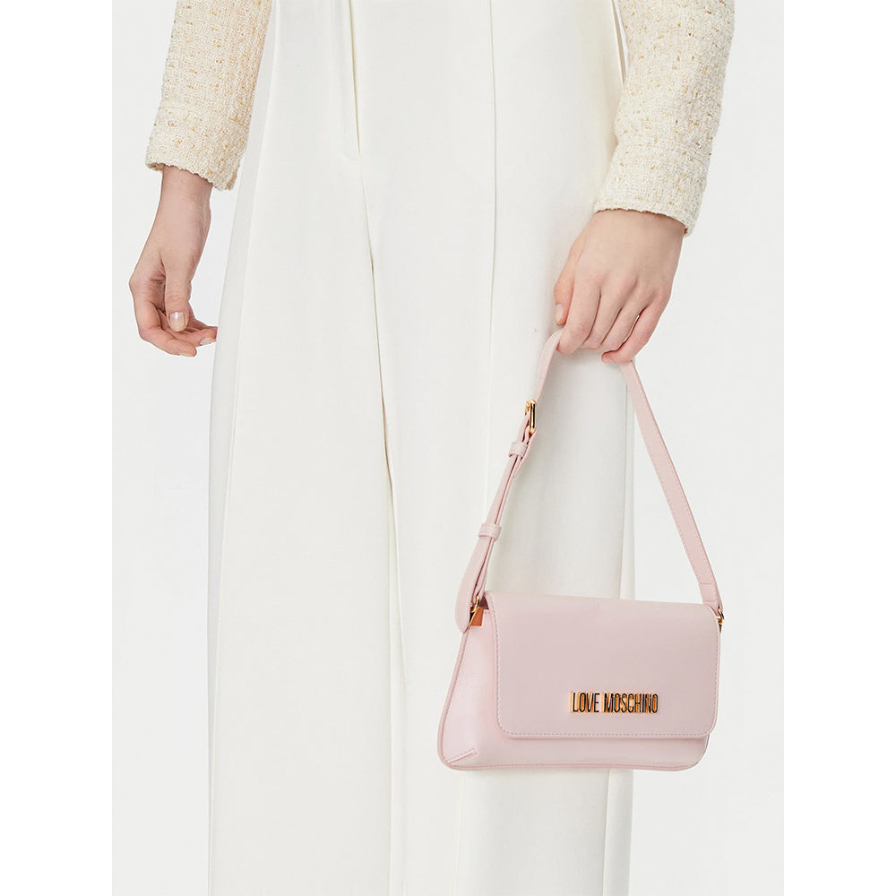 LOVE MOSCHINO 
Flache Schultertasche mit Logo-Schriftzug in Puderrosa