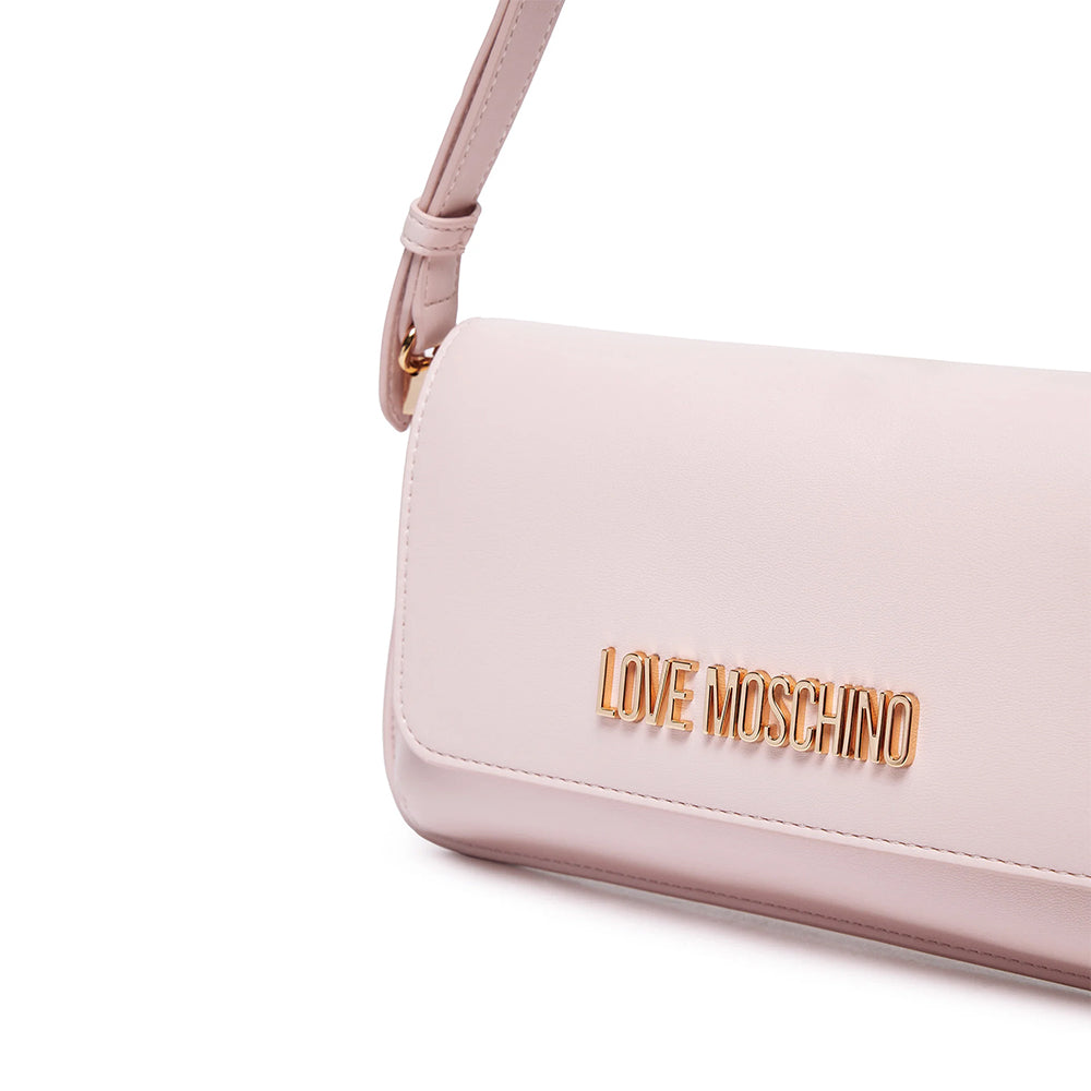 LOVE MOSCHINO 
Flache Schultertasche mit Logo-Schriftzug in Puderrosa