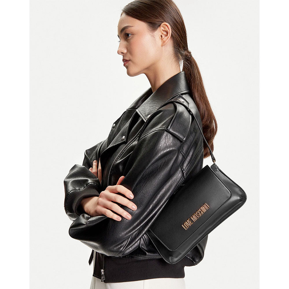 Borsa Piatta a Spalla LOVE MOSCHINO linea Lettering Logo Nero