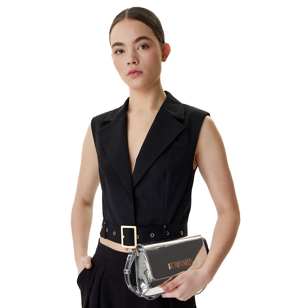 Borsa Piatta a Spalla LOVE MOSCHINO linea Lettering Logo Mirror Argento