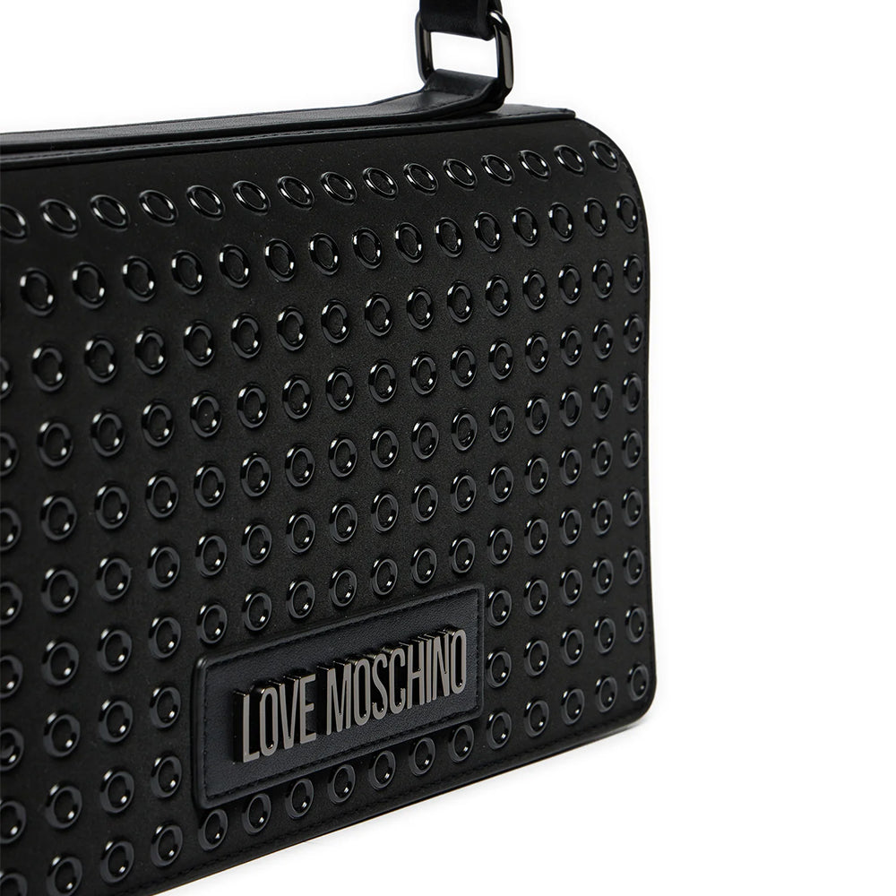 Damen-Umhängetasche LOVE MOSCHINO Glam Up-Linie Schwarz mit Gunmetal-Logo