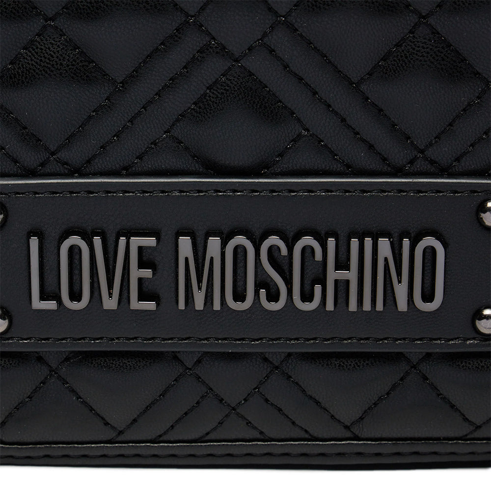 Borsa Donna Trapuntata a Spalla e Tracolla LOVE MOSCHINO linea Logo Lettering Nero con Logo Canna di Fucile