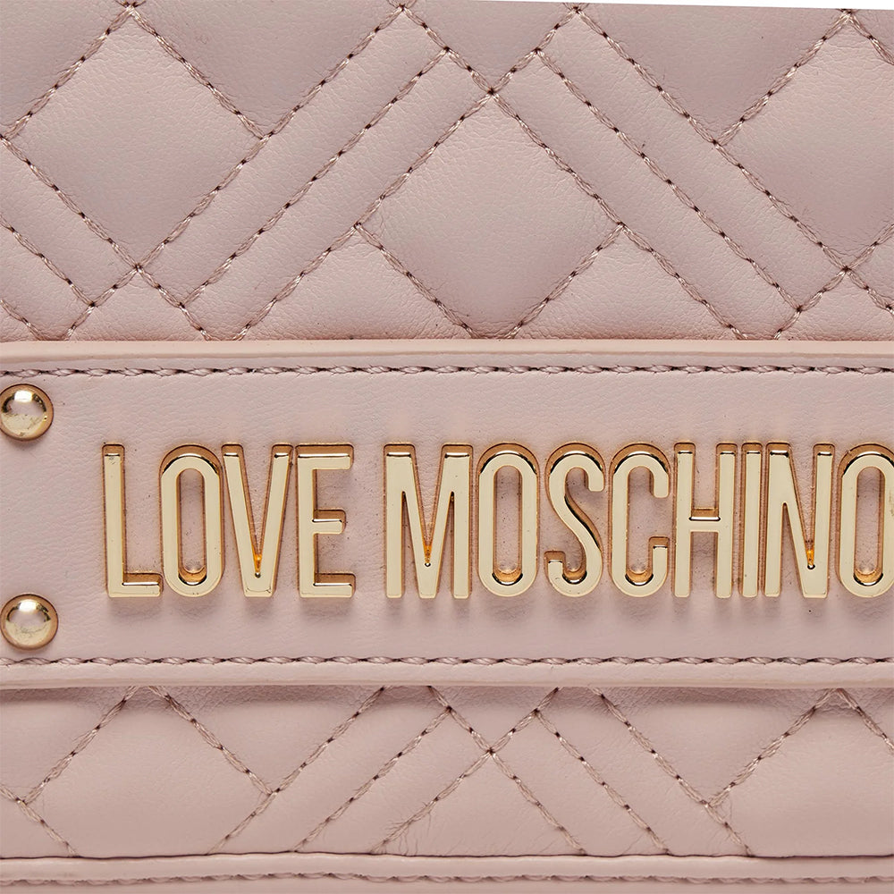 Gesteppte Schulter- und Umhängetasche für Damen LOVE MOSCHINO Logo-Schriftzug in Puderrosa