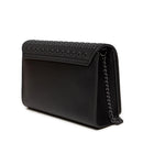 LOVE MOSCHINO GLAM UP LINIE
Damen-Clutch in schwarzem Leder mit Schultergurt und Gunmetal-Logo