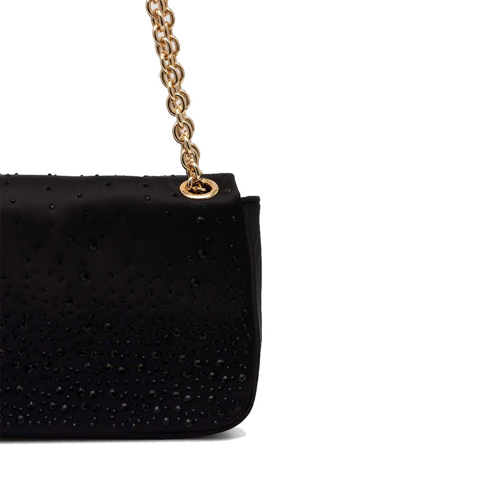 Borsa Donna a Spalla e Tracolla LOVE MOSCHINO in Raso Nero con Strass