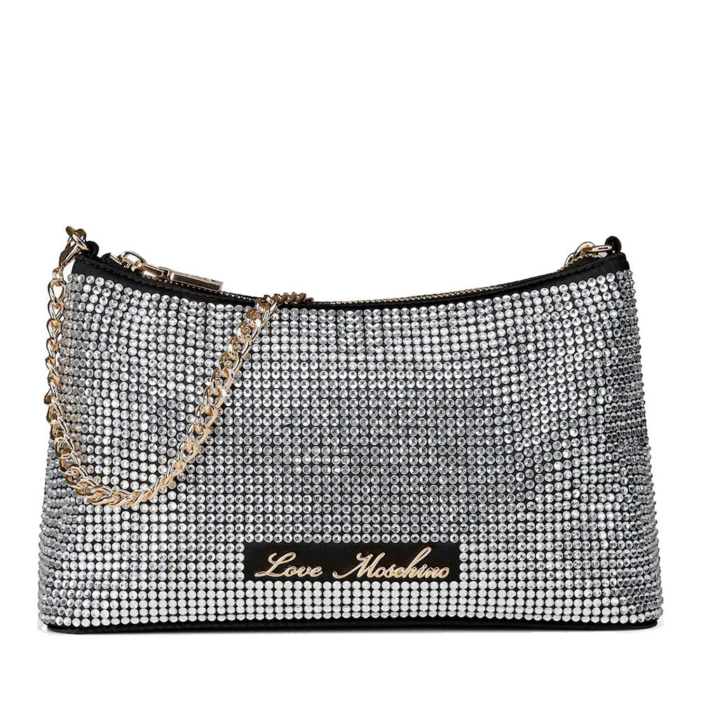 Borsa Donna a Spalla LOVE MOSCHINO Argento con Strass