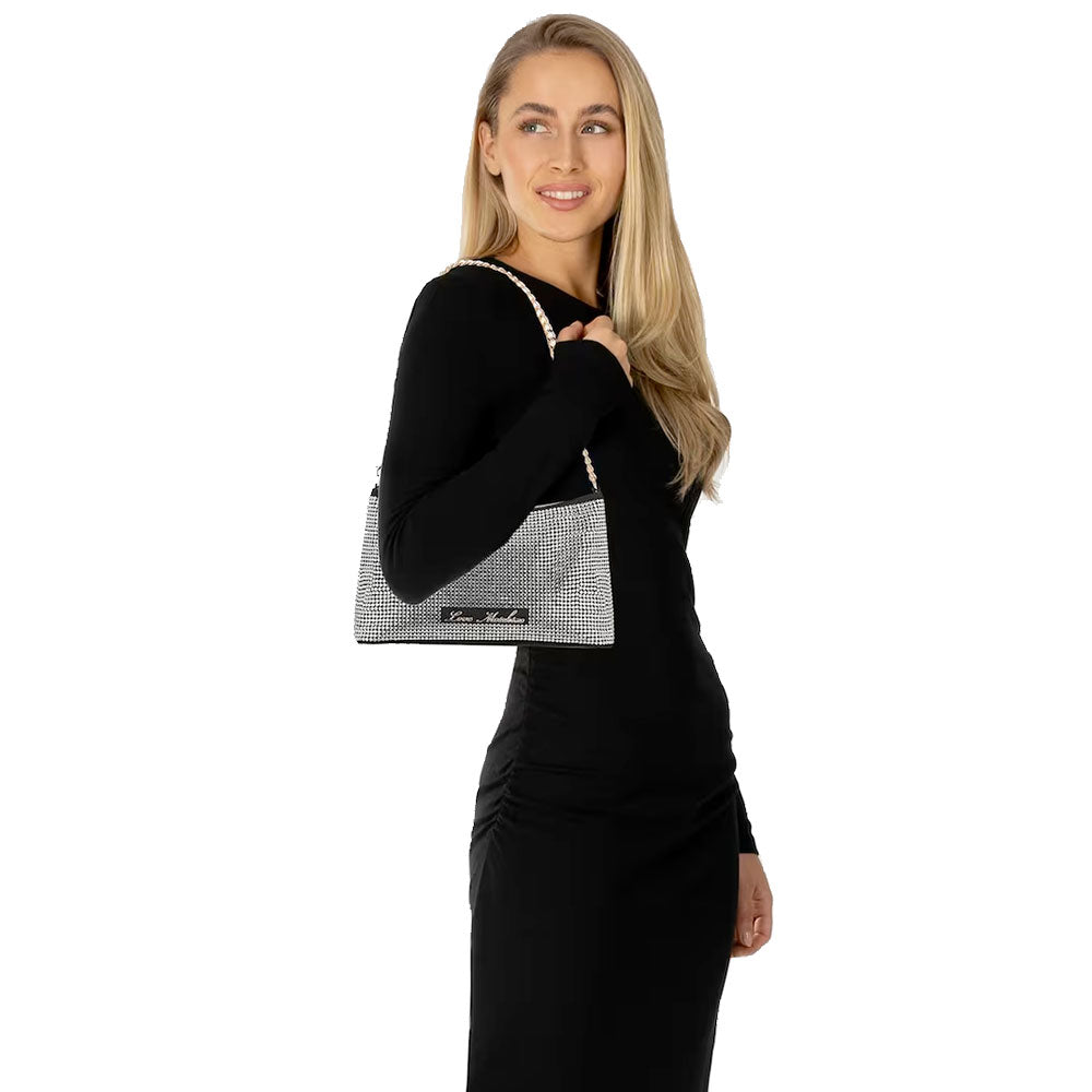 Borsa Donna a Spalla LOVE MOSCHINO Argento con Strass