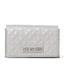 Damen-Clutch mit Schultergurt LOVE MOSCHINO Shiny Quilted Line in laminiertem Silber